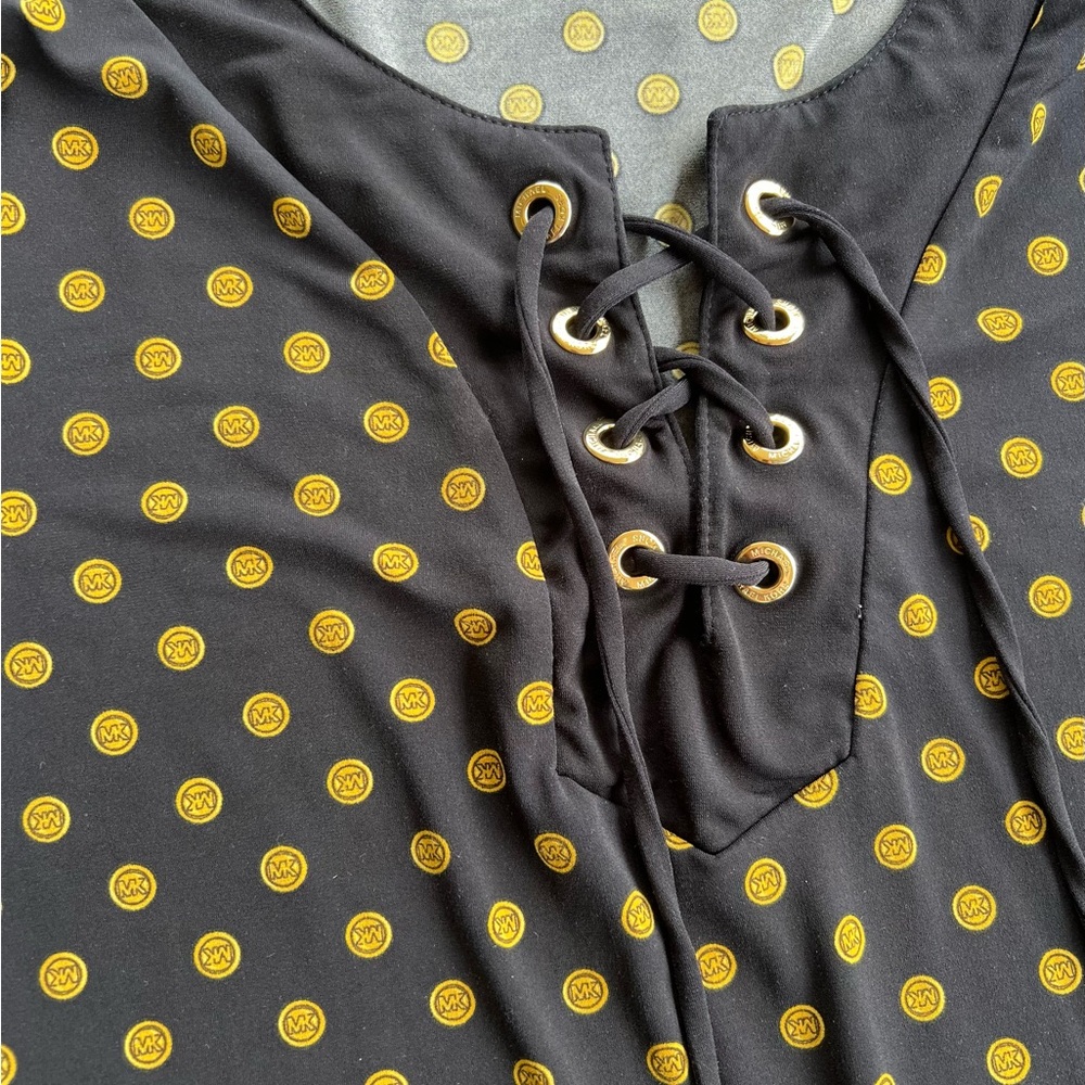 Black Top with Gold Pattern and Lace-Up Detail